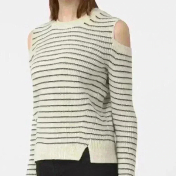 AllSaints women Mull cold shoulder Striped White wool sweater long sleeve Merino - Picture 3 of 8